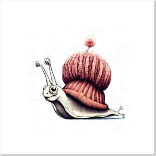 Cute snail wearing a pom pom toque Posters and Art